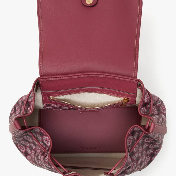 New Kate Spade Flower Monogram Coated Canvas Medium Backpack Garnet Rose Multi